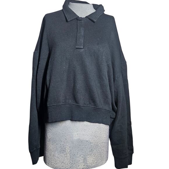 Victoria's Secret Pink Tops - Pink Victoria Secret Black Cropped Collard Sweatshirt Size XXL